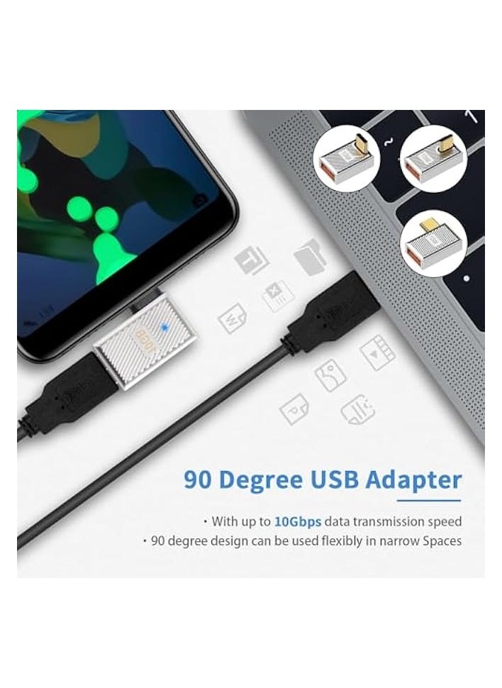 90 Degree USB C to USB A Adapter 10Gbps, USB C Male to USB C Female Right Angle Connector Extender, for MacBook, iMac, iPad, Meta Quest, Tablet, Phones and More (3 Pack)