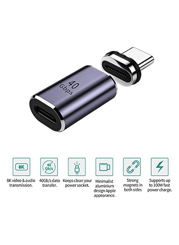 Type-C Magnetic Adapter, 2 Straight Adapters, and 2 Extra Plugs, Support Thunderbolt 4/ Usb4.0/ Pd 100w Fast Charging, Compatible with Macbook Huawei and More USB C Devices