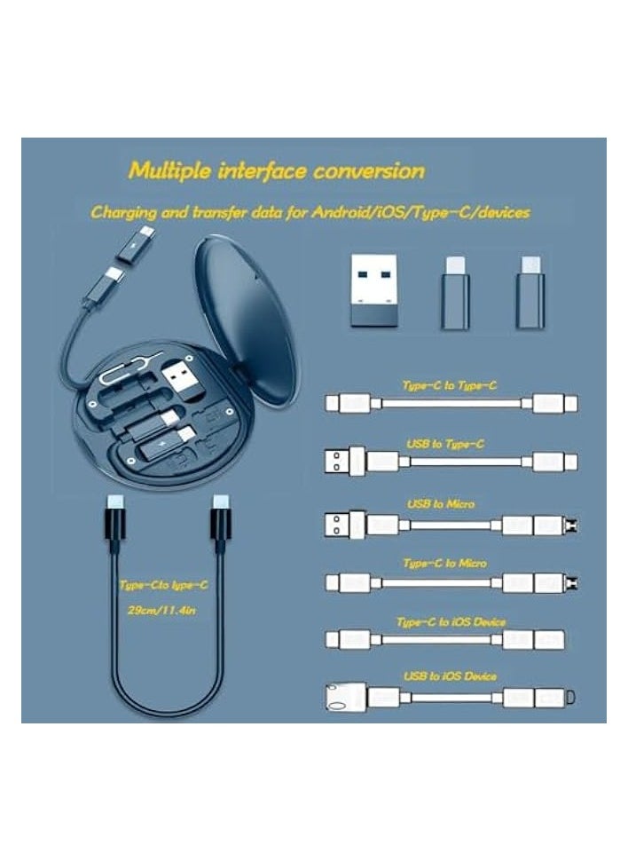 Versatile USB Adapter Kit: Charge, Transfer & Travel Efficiently! USB C to iOS, Type C, Micro Adapters with Data Slot. Phone Holder & Card Case. Midnight Blue