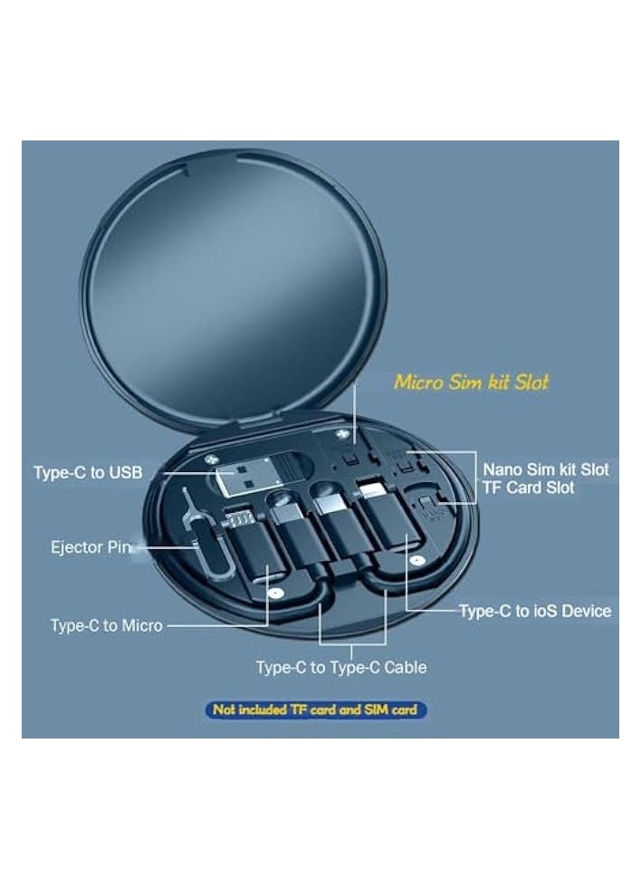 Versatile USB Adapter Kit: Charge, Transfer & Travel Efficiently! USB C to iOS, Type C, Micro Adapters with Data Slot. Phone Holder & Card Case. Midnight Blue