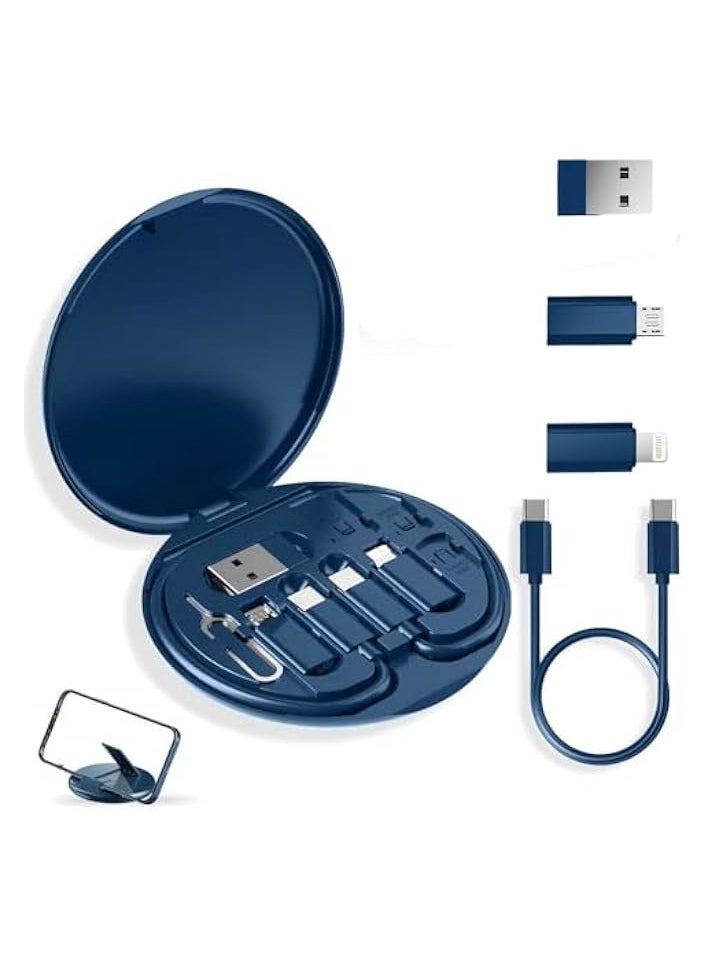 Versatile USB Adapter Kit: Charge, Transfer & Travel Efficiently! USB C to iOS, Type C, Micro Adapters with Data Slot. Phone Holder & Card Case. Midnight Blue