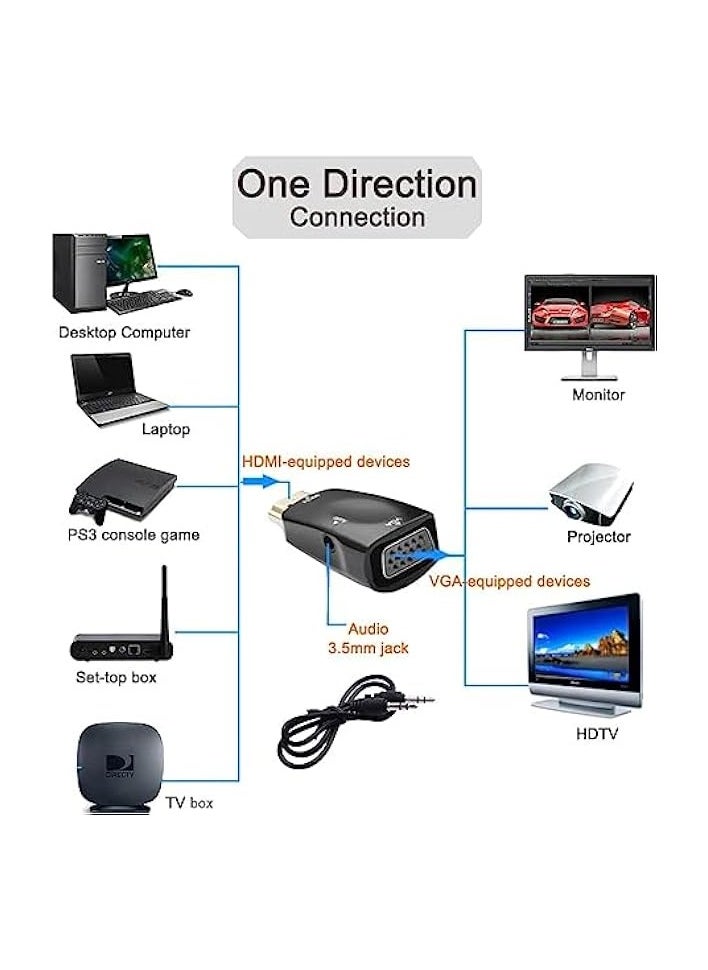 HDMI to VGA Adapter, Computer Monitor with 3.5mm Audio Jack, for Computer, Desktop, Laptop, PC, Monitor, Projector, HDTV, Chromebook (Male HDMI Input, Female VGA Output)