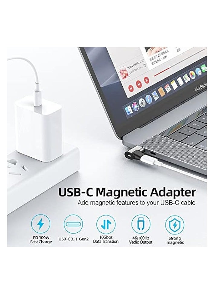 Magnetic Type-C Adapter for MacBook, Support PD 100W Fast Charging Protocol, 90 Degree Elbow Adapter, USB 3.1 4K@60hz HD Video Output, 10Gbps Extreme Speed File Transfer