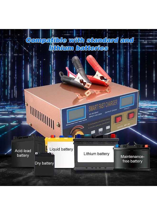 Intelligent Automatic Battery Charger 12V/24V Battery Charger Reconditioner Pulse Repair with Digital Display for Car Cell Motorcycle Battery Lithium Battery