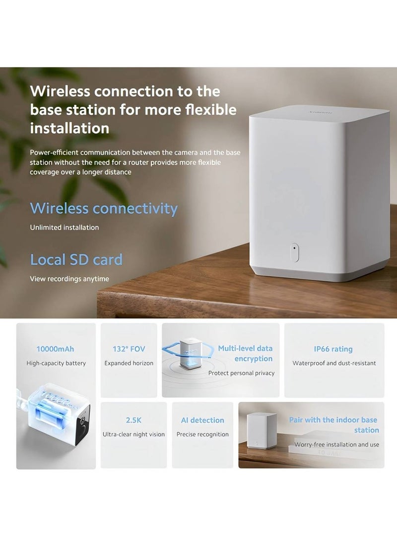 Solar Outdoor Camera BW400 Pro Set With Solar Powered Battery, Long Battery, Clear Camera, Wider Outdoor View, Waterproof And Dust Resistant, White