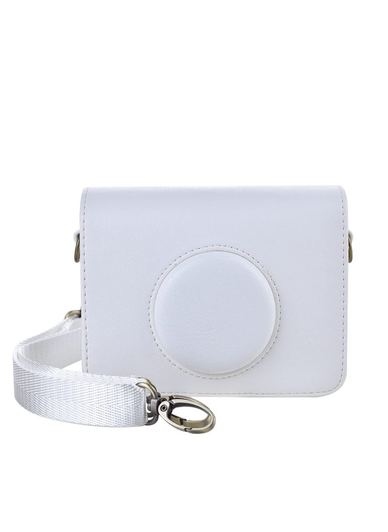 Case for Fuji Mini EVO,Camera Case Compatible for Fuji Mini EVO Camera with Adjustable Shoulder Strap in Lychee Texture Horizontal Style, White