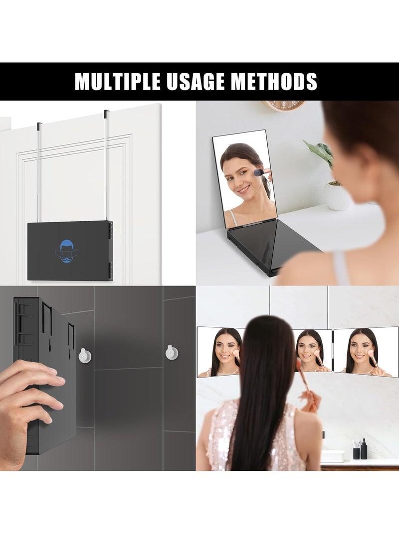 OLIBUY 3 Way Mirror for Hair Cutting, Tri-fold Mirror for Shaver and Makeup, Height Adjustable with Two Hold Nails Self Haircut Mirror can as a Gift for Men or Women