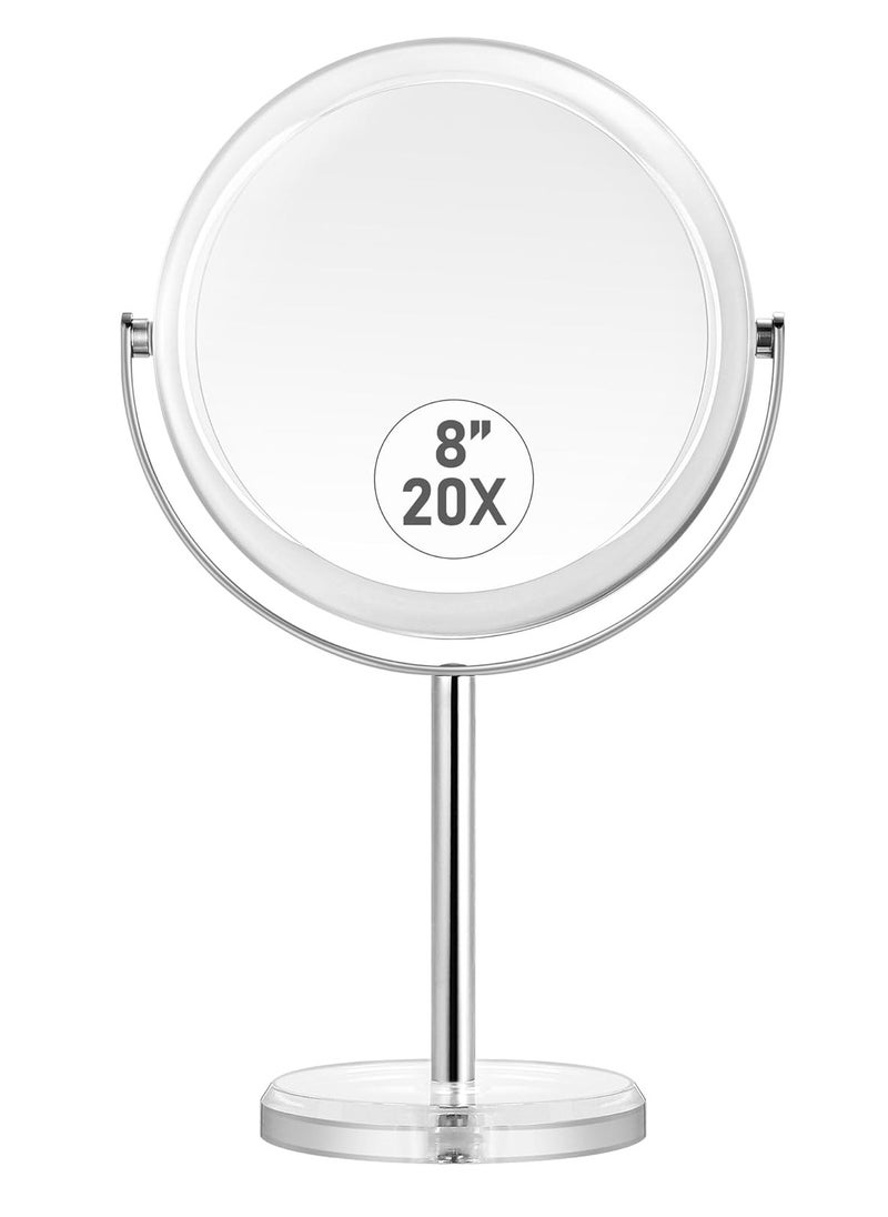 MIYADIVA 20X Magnifying Makeup Mirror,Double Sided 1X & 20X Magnifying Mirror with Stand,Tabletop Magnified Vanity Mirror with 360°Rotation for Bathroom or Bedroom 7.8 Inch