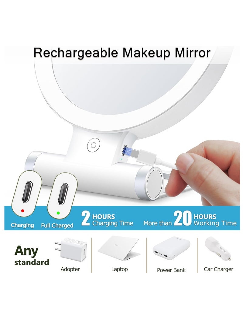 MIYADIVA 20X Magnifying Mirror with Light, Travel Magnifying Mirror, 1X/20X Vanity Mirror with Light, Adjustable Handle Travel Makeup Mirror, Touch Switch Light up Mirror for Plucking Eyebrows