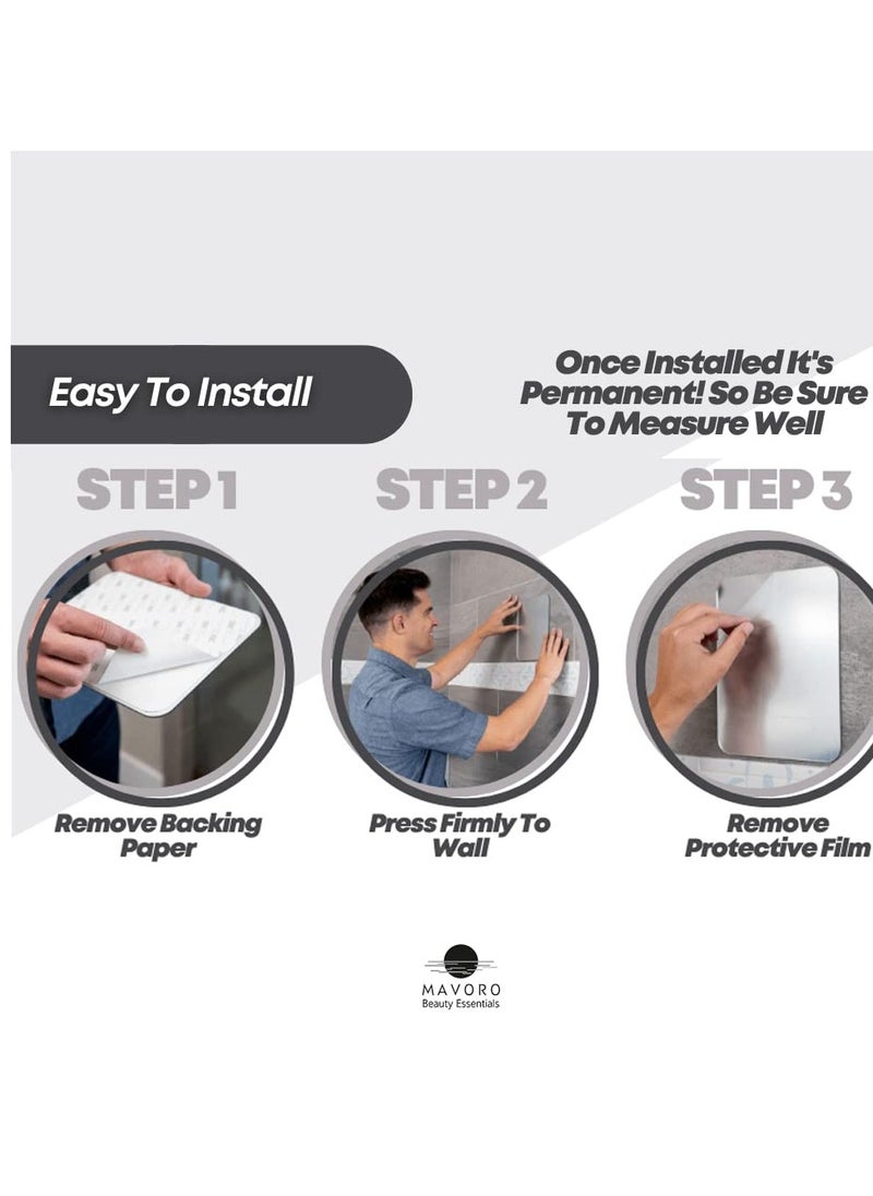 Mavoro Shaving Mirror for Shower - 3M Adhesive Shower Mirror. 7x9in Acrylic Mirror - Unbreakable Mirror with Less Fogging. Sleek Frameless Mirror. Peel and Stick Mirror, Glassless Safety Kids Mirror