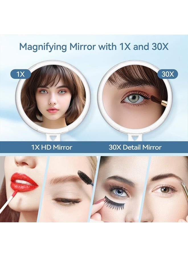 30X Magnifying Mirror, Magnifying Mirror with Stand and Tweezers, Handheld Mirror with 30X/1X Magnification, Compact Mirror for Traveling, 30X Makeup Mirror for Pluck Eyebrows