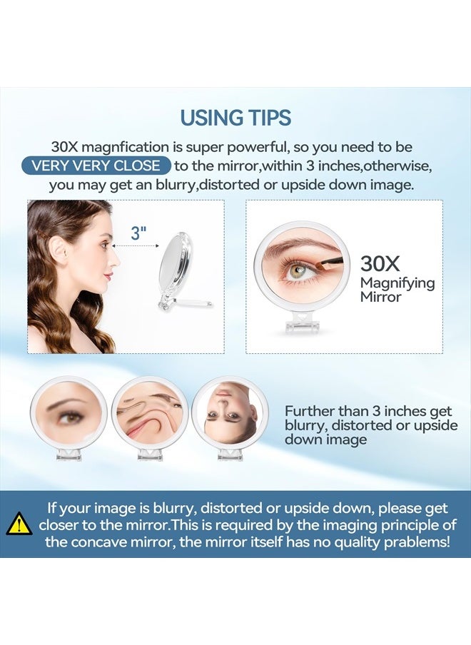 30X Magnifying Mirror, Magnifying Mirror with Stand and Tweezers, Handheld Mirror with 30X/1X Magnification, Compact Mirror for Traveling, 30X Makeup Mirror for Pluck Eyebrows