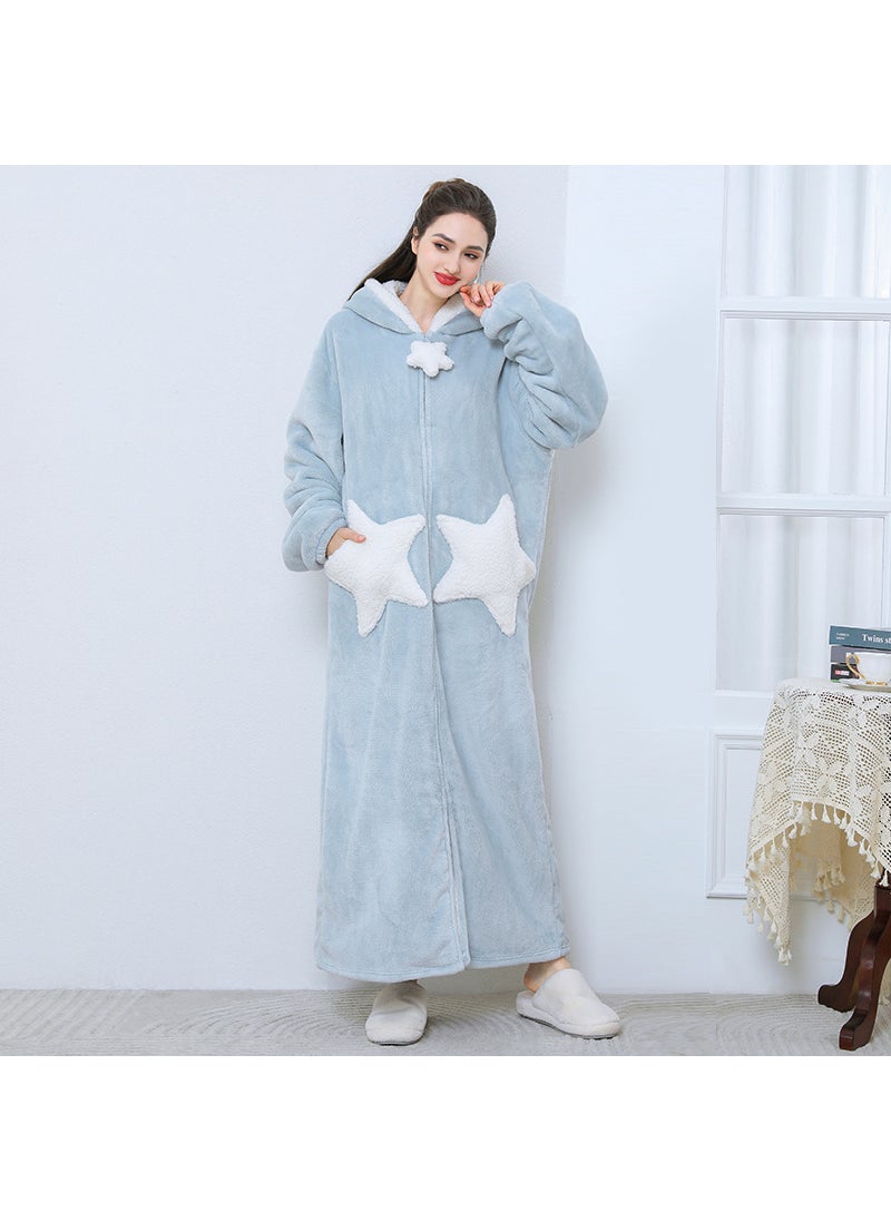 Plus size nightgown womens star nightdress coral fleece thickened pajamas mens autumn and winter long cross-border exclusive for factory wholesale Gray stars