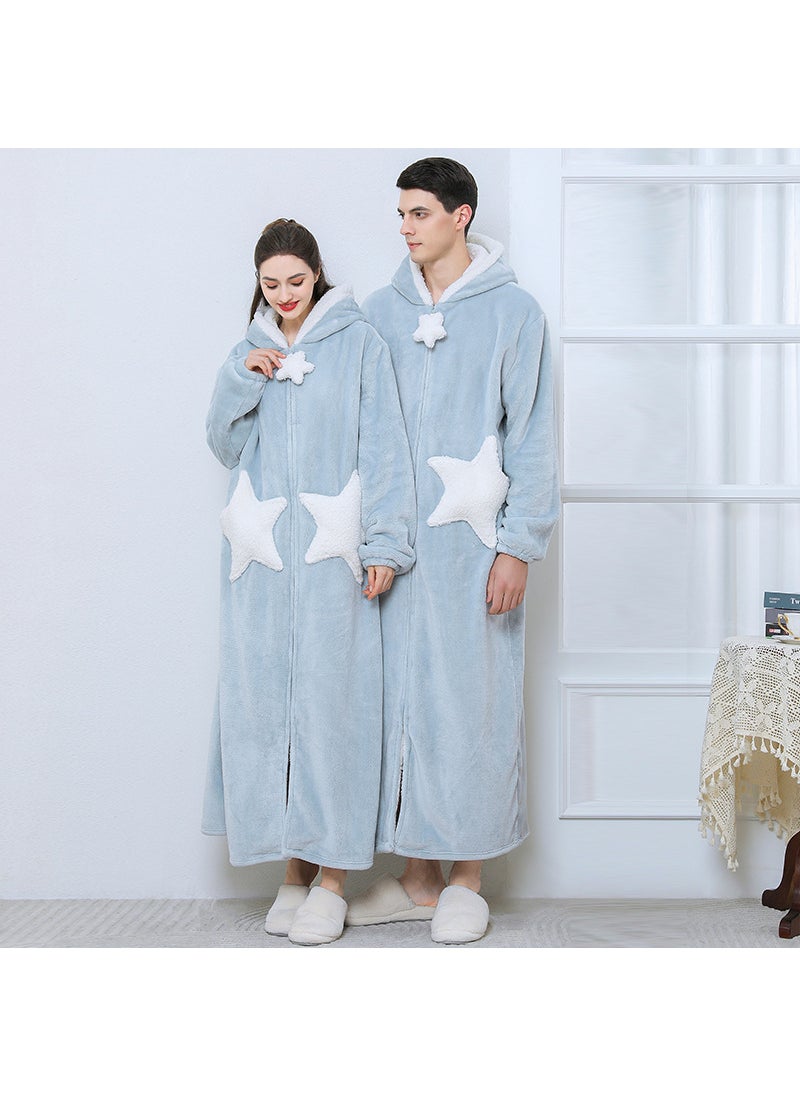 Plus size nightgown womens star nightdress coral fleece thickened pajamas mens autumn and winter long cross-border exclusive for factory wholesale Gray stars