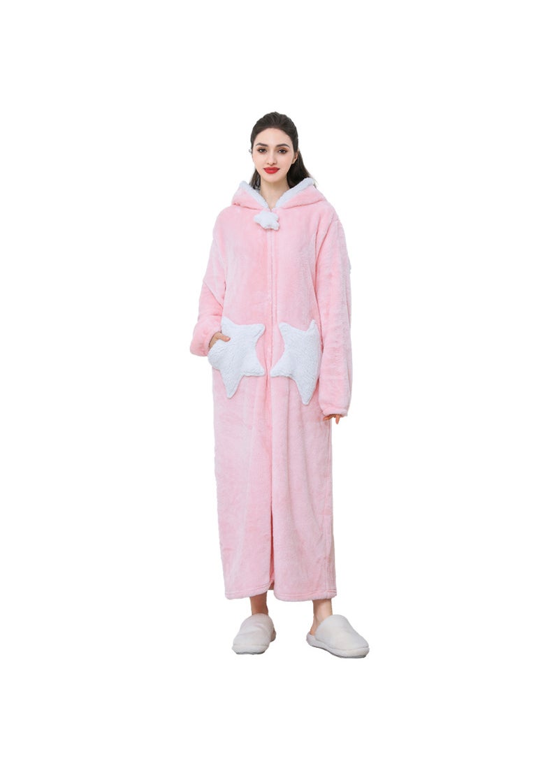 Plus size nightgown womens star nightdress coral fleece thickened pajamas mens autumn and winter long cross-border exclusive for factory wholesale Gray stars