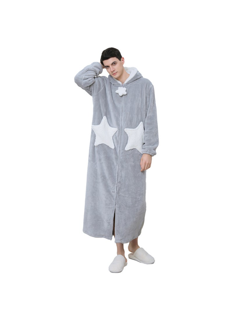 Plus size nightgown womens star nightdress coral fleece thickened pajamas mens autumn and winter long cross-border exclusive for factory wholesale Gray stars