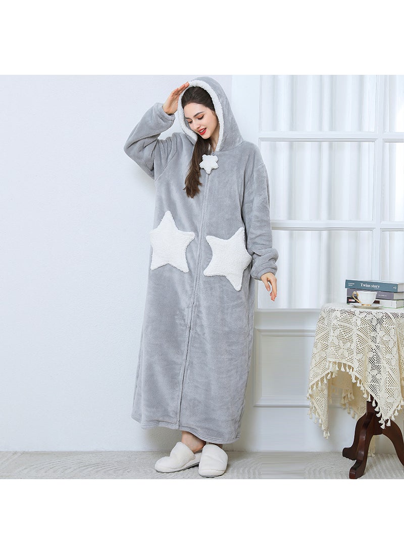 Plus size nightgown womens star nightdress coral fleece thickened pajamas mens autumn and winter long cross-border exclusive for factory wholesale Gray stars