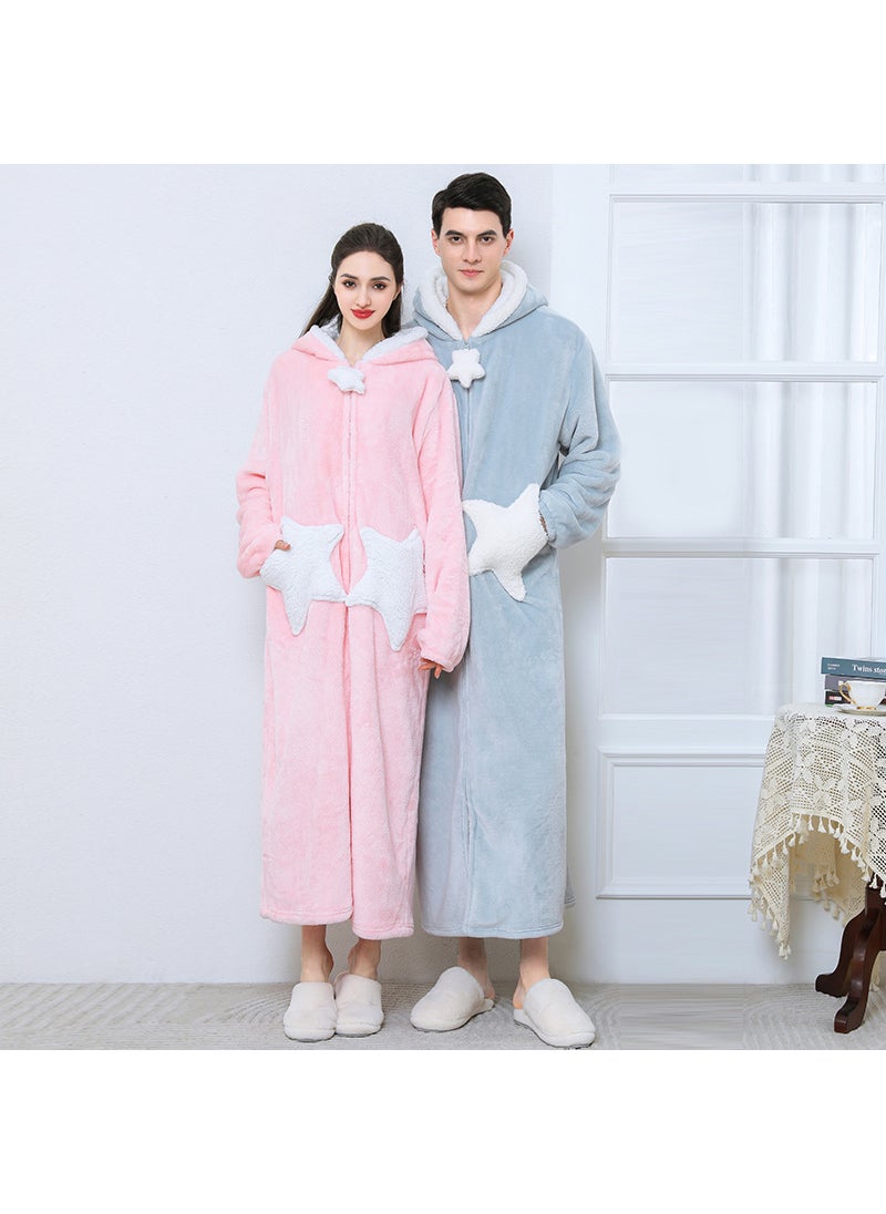 Plus size nightgown womens star nightdress coral fleece thickened pajamas mens autumn and winter long cross-border exclusive for factory wholesale Gray stars