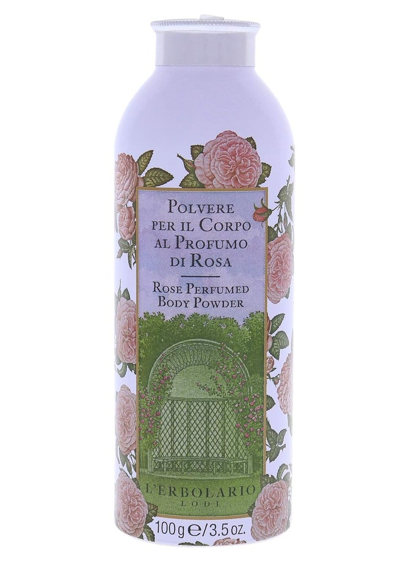 L'Erbolario Rose Perfumed Body Powder - Naturally Enticing Floral Scent with Rose, Jasmine, and White Musk - No Silicones, Parabens Or Petrolatum - Perfectly Refreshing for All Skin Types - 3.5 Oz