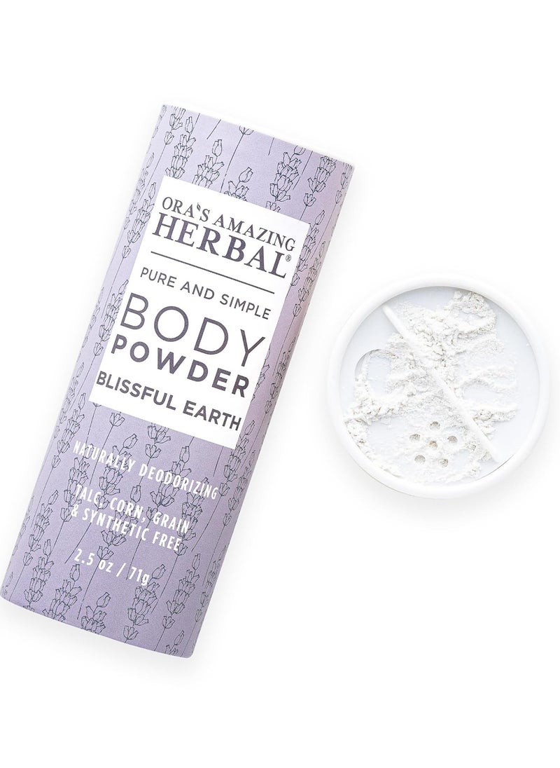 Body Powder, Talc Free Body Powder for Women, Cornstarch Free Talcum Powder, Blissful Earth Scent, Essential Oils Lavender, Vetiver and Clary Sage, Bath Powder, Ora’s Amazing Herbal