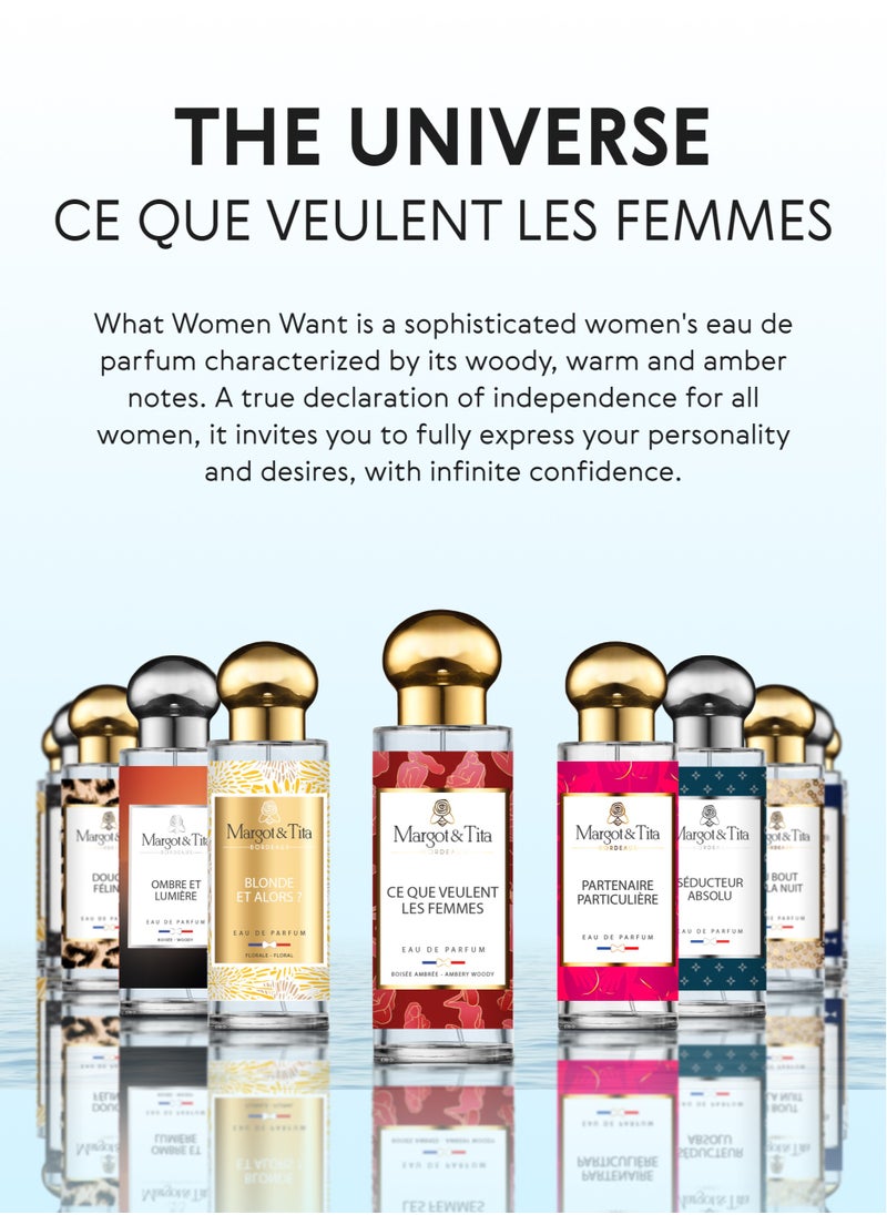 Perfume From France 30ml - Ce Que Veulent Les Femmes - Almond and Jasmine Scent with Amber - Long Lasting Fragrance for Independent Women - Luxury Perfume Gift For Women