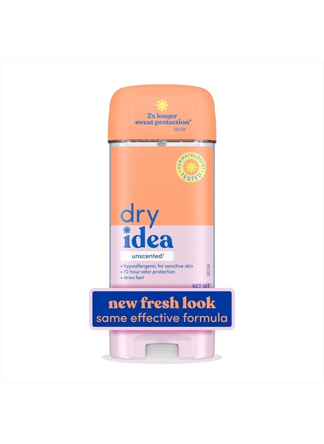 Gel Deodorant & Antiperspirant | 2X Longer Sweat Protection | 72-Hour Odor Protection | Unscented & Hypoallergenic for Sensitive Skin, 3 oz.