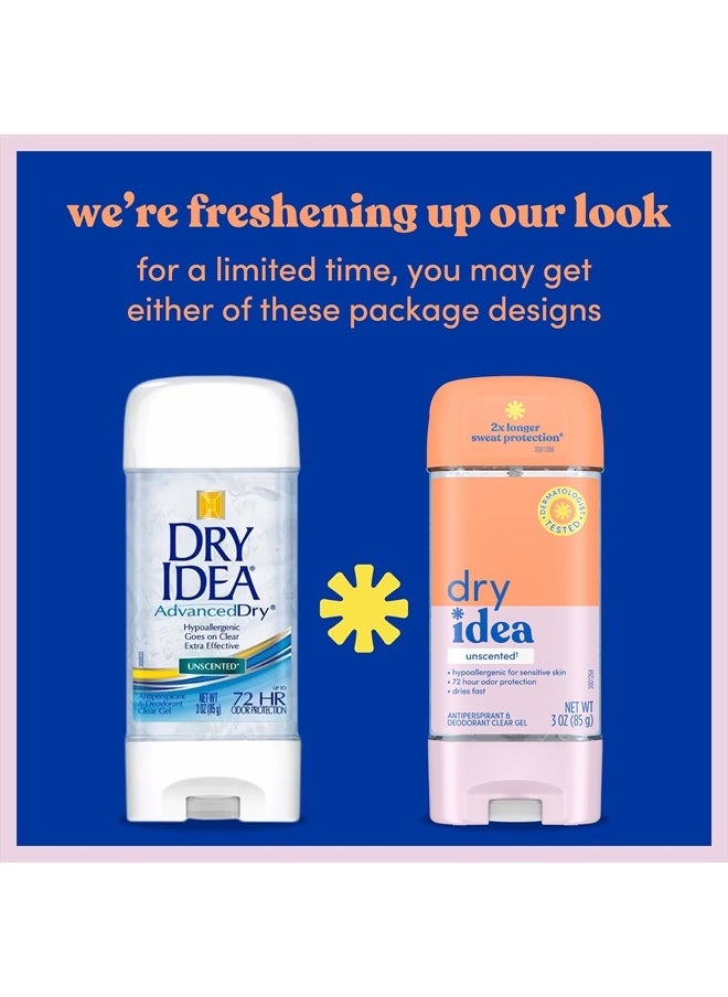 Gel Deodorant & Antiperspirant | 2X Longer Sweat Protection | 72-Hour Odor Protection | Unscented & Hypoallergenic for Sensitive Skin, 3 oz.