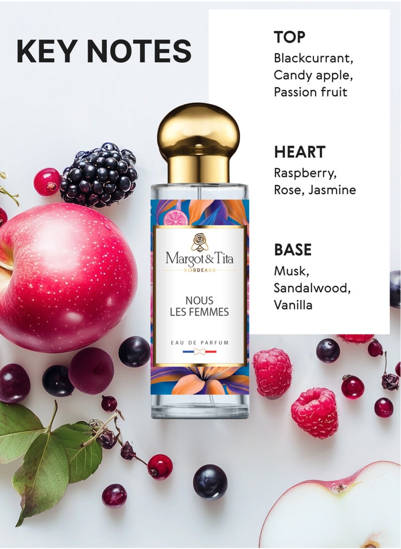 Perfume From France 30ml - Nous Les Femmes - Fruity and Explosive Scent with Passion Fruit, Rose and Jasmine - Long Lasting Fragrance with Musk and Sandalwood - Luxury Perfume for Women