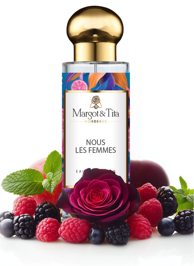 Perfume From France 30ml - Nous Les Femmes - Fruity and Explosive Scent with Passion Fruit, Rose and Jasmine - Long Lasting Fragrance with Musk and Sandalwood - Luxury Perfume for Women