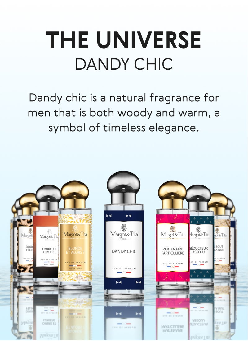 Perfume From France 30ml - Dandy Chic - Elegant Scent with Pink Pepper, Citrus and Lavender - Long Lasting Fragrance with Cedar and Cashmere Wood - Luxury Perfume Gift for Men