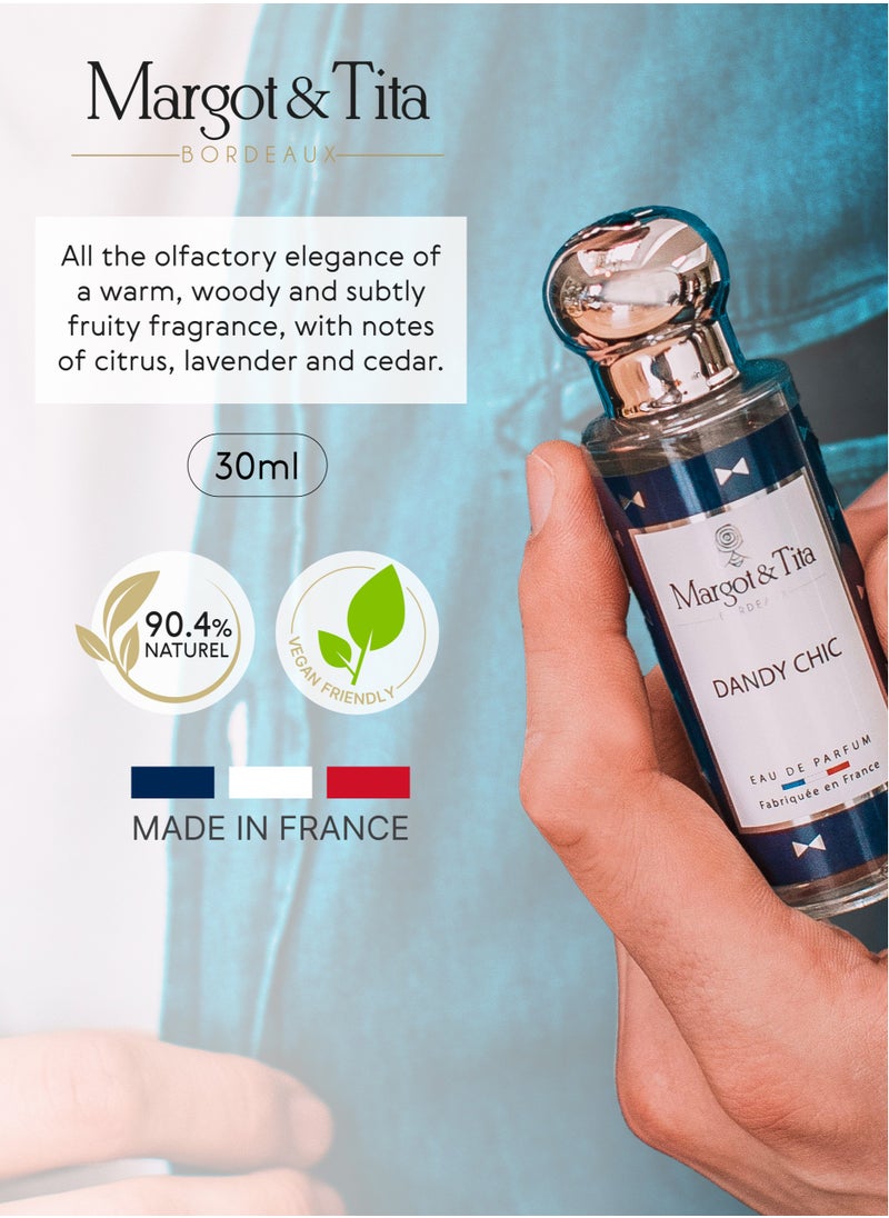 Perfume From France 30ml - Dandy Chic - Elegant Scent with Pink Pepper, Citrus and Lavender - Long Lasting Fragrance with Cedar and Cashmere Wood - Luxury Perfume Gift for Men