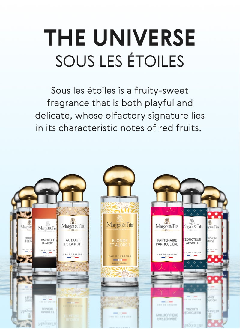 Perfume From France 30ml - Sous Les Étoiles - Enchanting Fragrance with Cherry, Red Fruits and Rose - Long Lasting Perfume with Vanilla and Sandalwood - Luxury Scent for Women