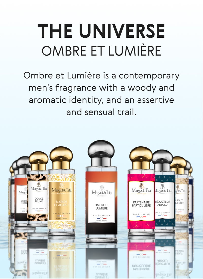 Perfume From France 30ml - Woody Eau de Parfum Ombre Et Lumière for Men - Spicy and Herbal Notes with Amber - Duality of Masculinity -  Formula For Women