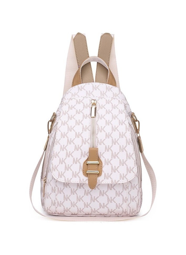 Pu leather ladies backpack with large capacity Sizes:23*9*30cm Colour:Khaki - White