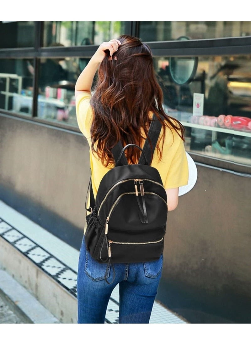 Waterproof Oxford Small Backpack Purse for Women School Bag Girls, Mini Adult Kids Travel, Ladies Fashion Designer Rucksack Convertible Travel Shoulder (Black)