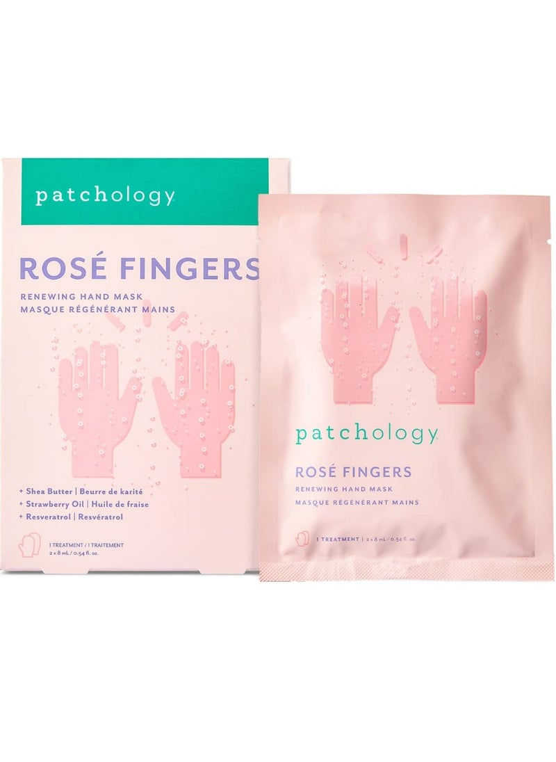 Patchology Rose Fingers Renewing Hand Mask - Strawberry Scented Moisturizing Gloves, Hand Masks for Dry & Cracked Hands, Shea Butter Repairing Hand Masks, Baby Soft Skin Care - 1 Pair