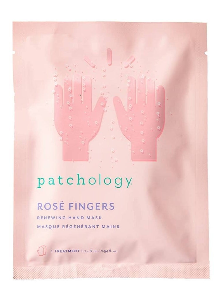 Patchology Rose Fingers Renewing Hand Mask - Strawberry Scented Moisturizing Gloves, Hand Masks for Dry & Cracked Hands, Shea Butter Repairing Hand Masks, Baby Soft Skin Care - 1 Pair