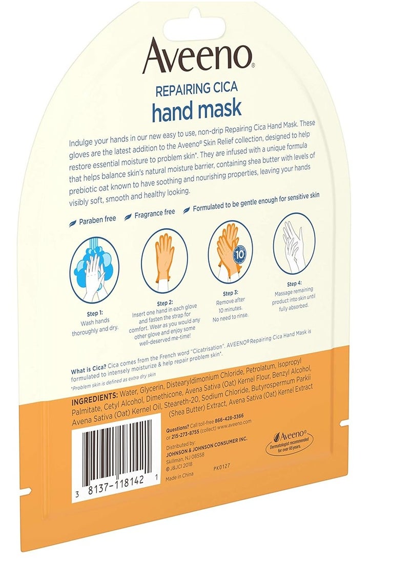 Aveeno Repairing CICA Hand Mask with Prebiotic Oat and Shea Butter for Extra Dry Skin, Paraben-Free and Fragrance-Free 1 Pair (Pack of 3)