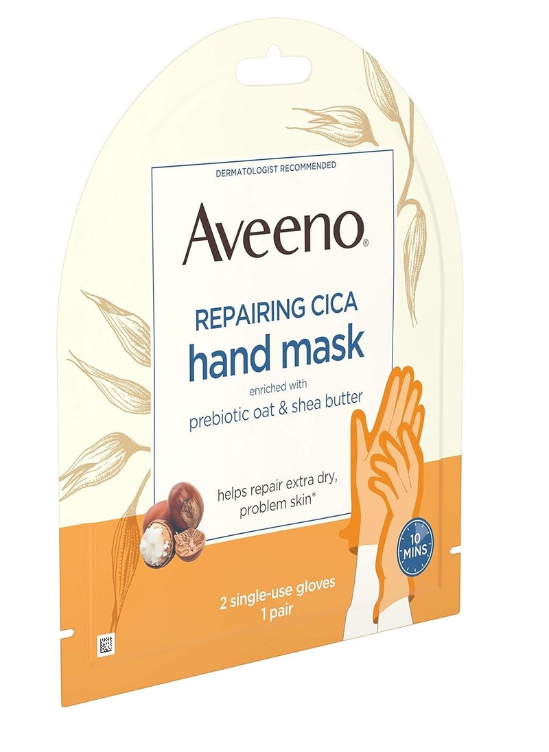 Aveeno Repairing CICA Hand Mask with Prebiotic Oat and Shea Butter for Extra Dry Skin, Paraben-Free and Fragrance-Free 1 Pair (Pack of 3)