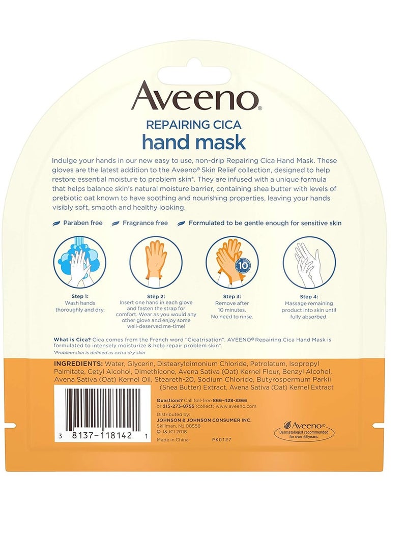 Aveeno Repairing CICA Hand Mask with Prebiotic Oat and Shea Butter for Extra Dry Skin, Paraben-Free and Fragrance-Free 1 Pair (Pack of 3)