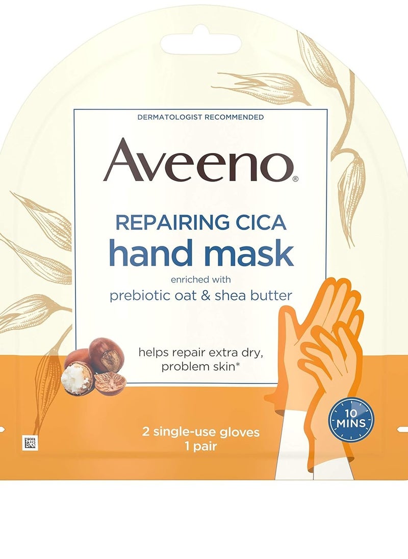 Aveeno Repairing CICA Hand Mask with Prebiotic Oat and Shea Butter for Extra Dry Skin, Paraben-Free and Fragrance-Free 1 Pair (Pack of 3)