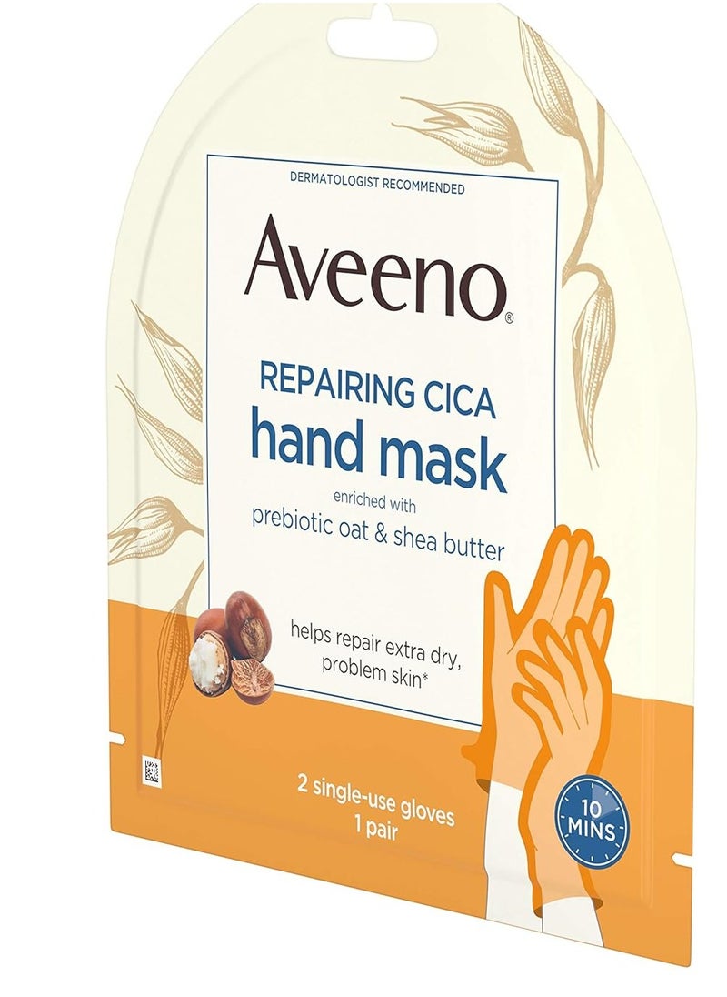 Aveeno Repairing CICA Hand Mask with Prebiotic Oat and Shea Butter for Extra Dry Skin, Paraben-Free and Fragrance-Free 1 Pair (Pack of 3)