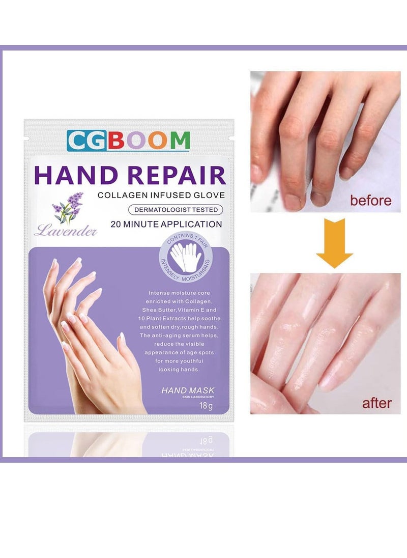 CGBOOM 3 Pairs Hand Masks Moisturizing Gloves, Hand Skin Repair Renew Mask Infused Collagen, Vitamins + Natural Plant Extracts for Dry, Aging, Cracked Hands (Lavender)