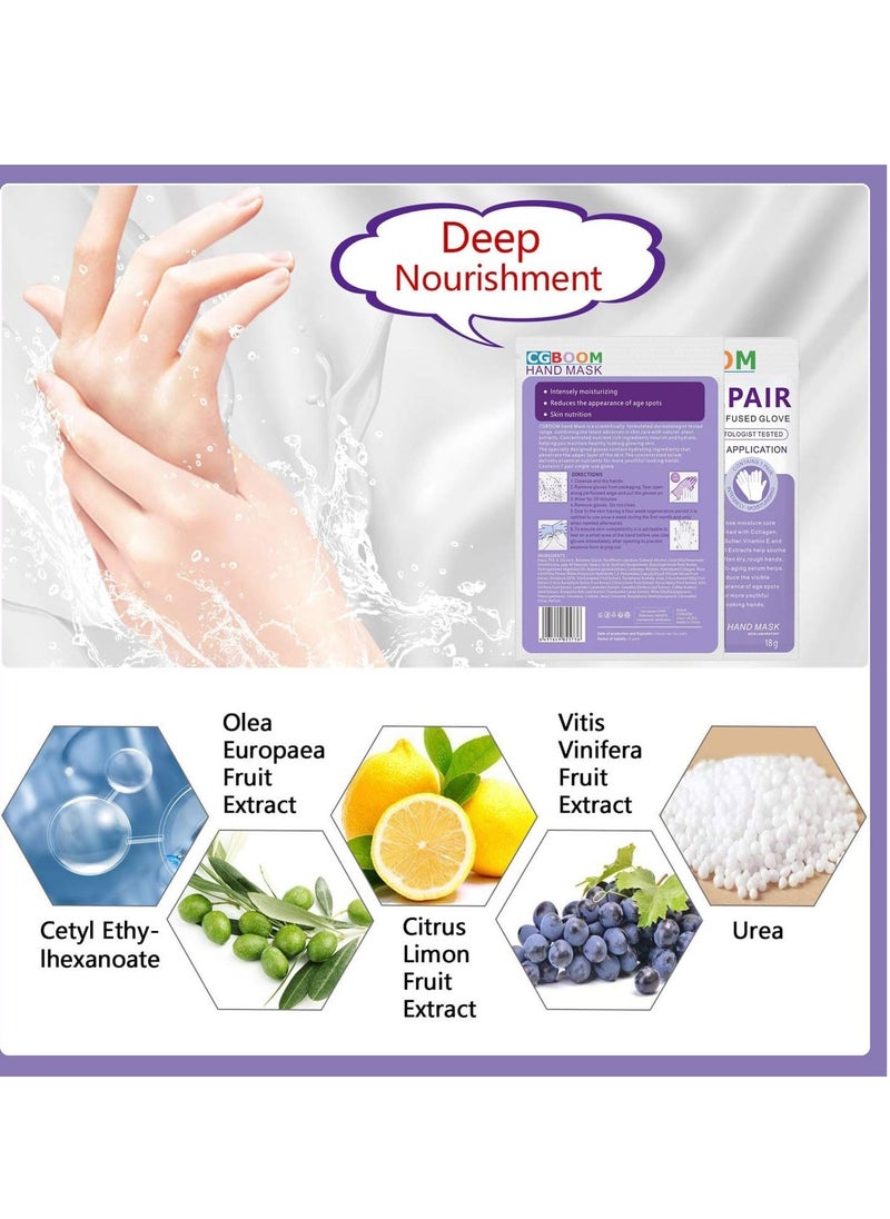 CGBOOM 3 Pairs Hand Masks Moisturizing Gloves, Hand Skin Repair Renew Mask Infused Collagen, Vitamins + Natural Plant Extracts for Dry, Aging, Cracked Hands (Lavender)