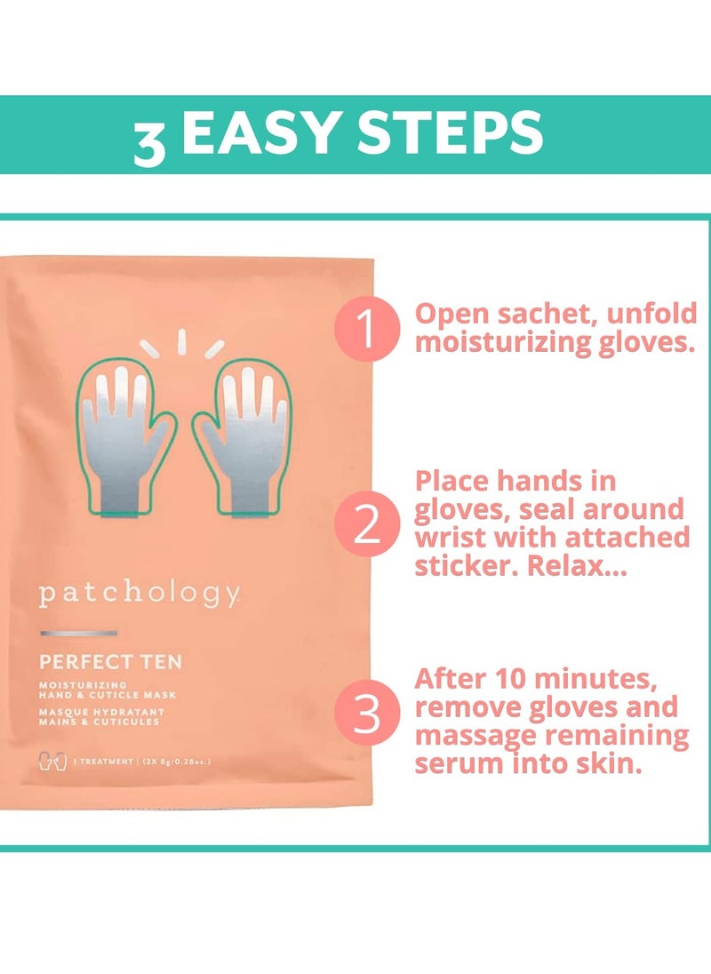 Patchology Perfect Ten Hand & Cuticle Mask with Shea Butter, Coconut Oil, Vitamin E and Soothing Fruit Extracts for Dry Skin
