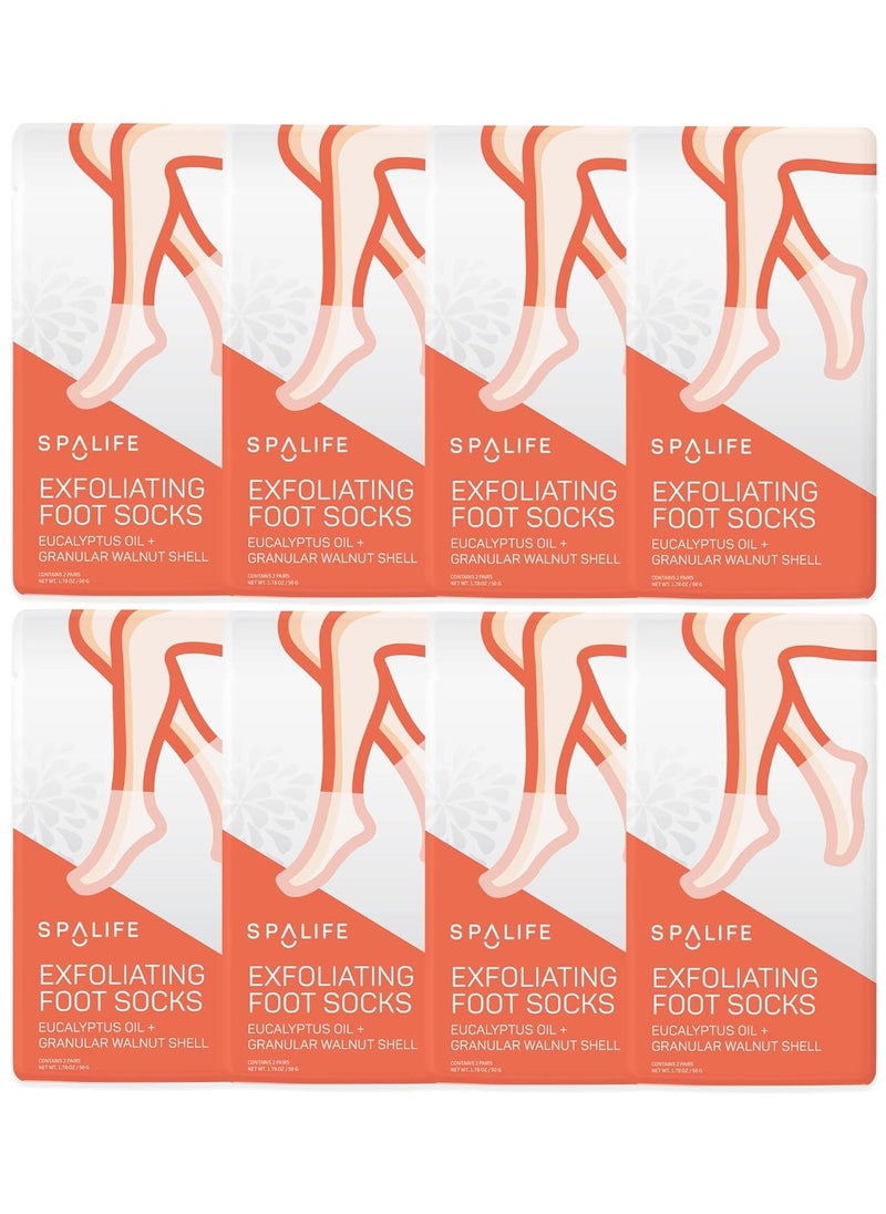 SpaLife Exfoliating Foot Socks - Eucalyptus Oil + Granular Walnut Shell 8 pack