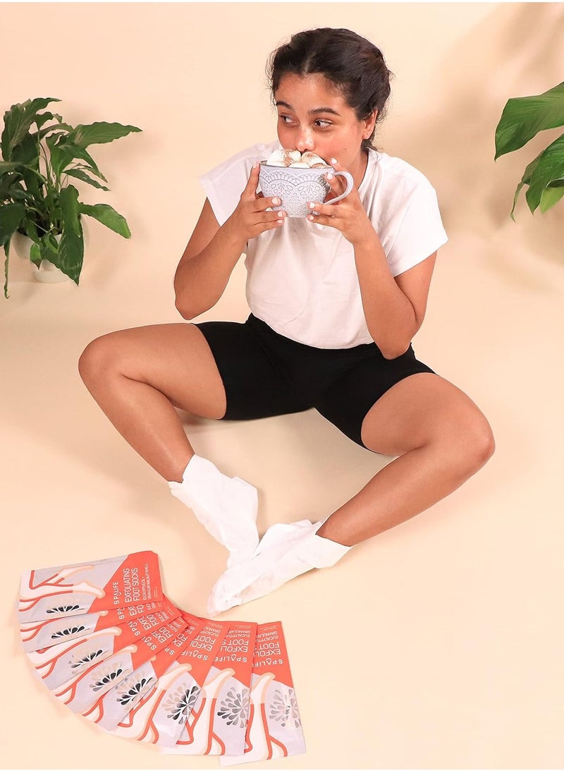 SpaLife Exfoliating Foot Socks - Eucalyptus Oil + Granular Walnut Shell 8 pack