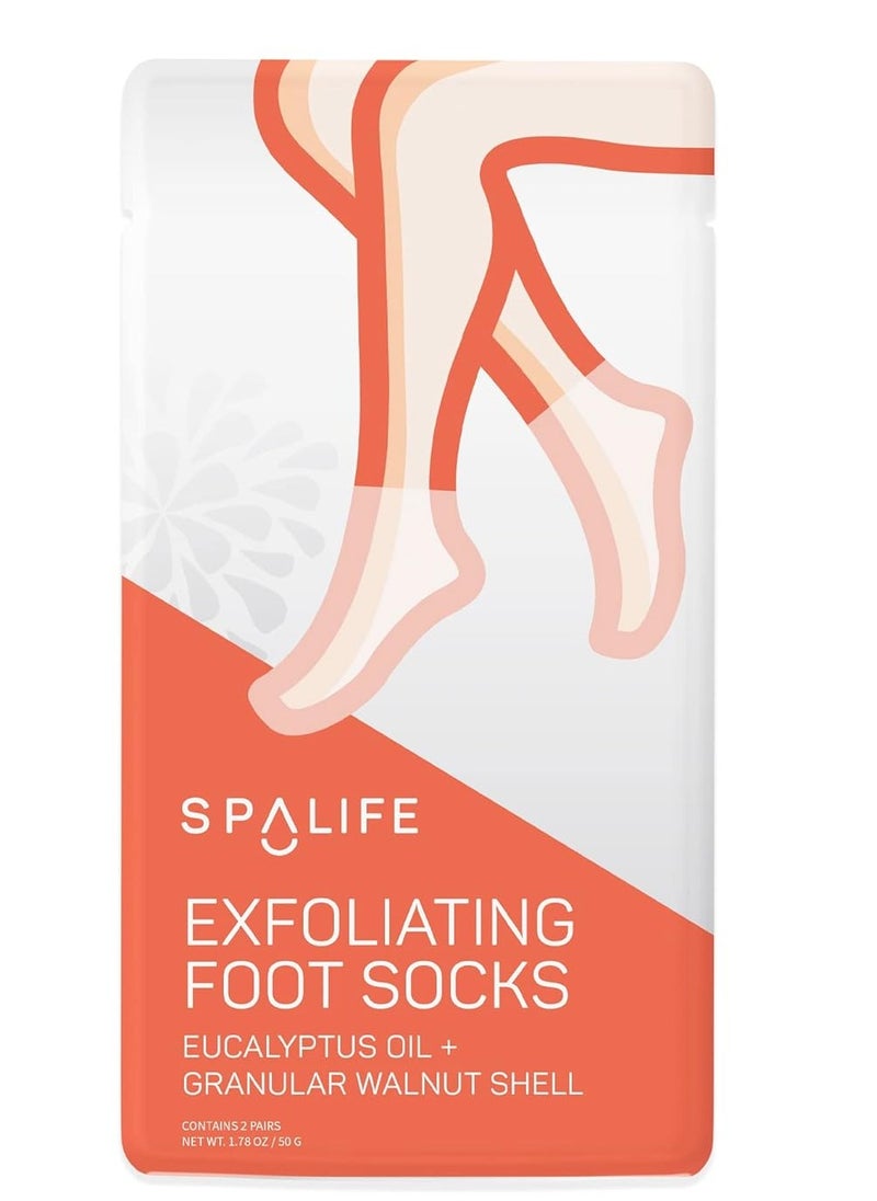 SpaLife Exfoliating Foot Socks - Eucalyptus Oil + Granular Walnut Shell 8 pack