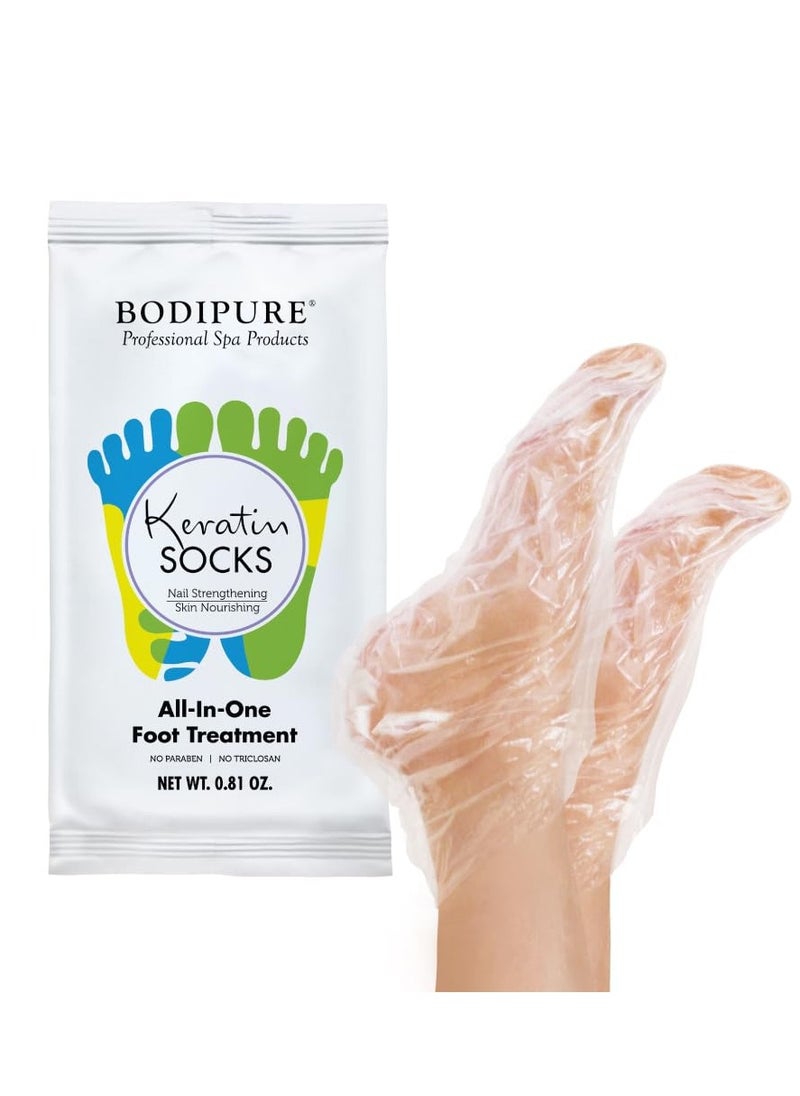 Bodipure All-In-1 Moisturizing Foot Mask | Keratin & Vitamin E Foot Mask for Dry Cracked Feet, Callus & Heel Softening | Easy-to-Use Pedicure Foot Repair | Chemical-free Feet Treatment | 12 Pairs