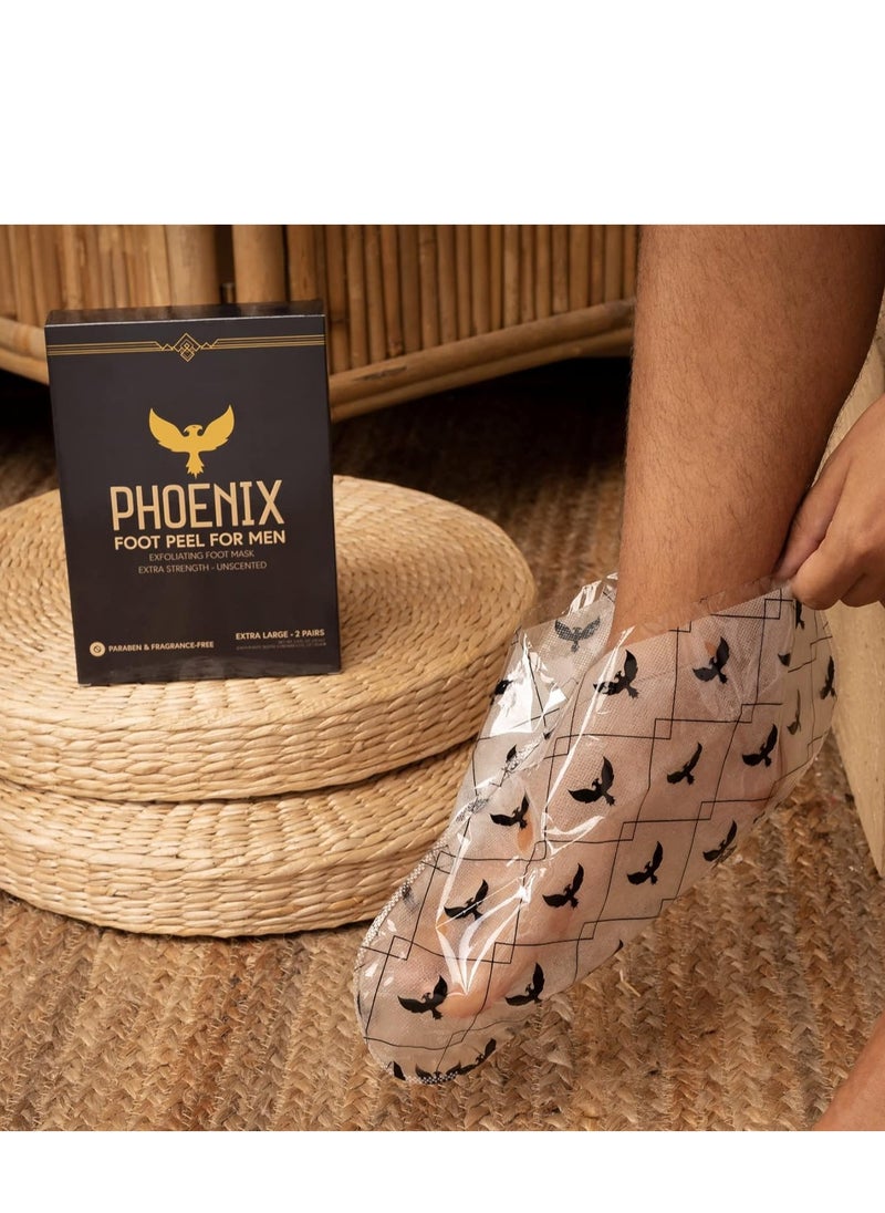 (Pack of 2) Phoenix Foot Peel for Men - Extra Large - Extra Strength - Exfoliating Dry Feet Treatment - Callus Remover - Unscented - Paraben and Fragrance Free